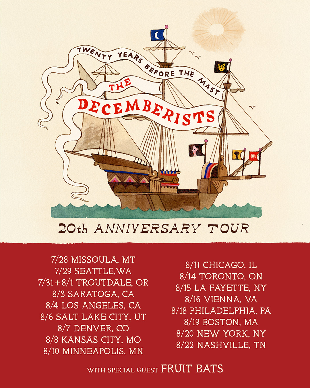 The Decemberists 20th anniversary tour poster