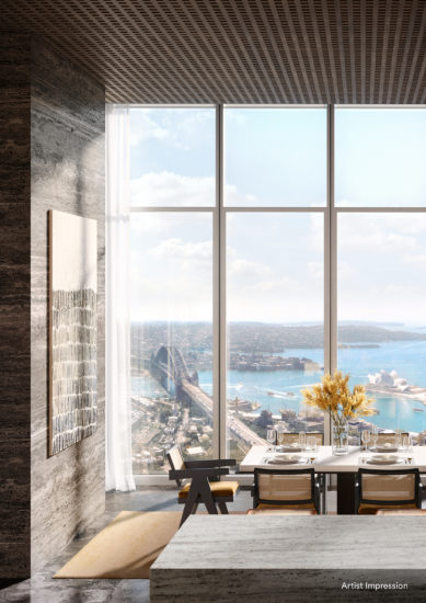 Dining area in a unit at One Sydney Harbour