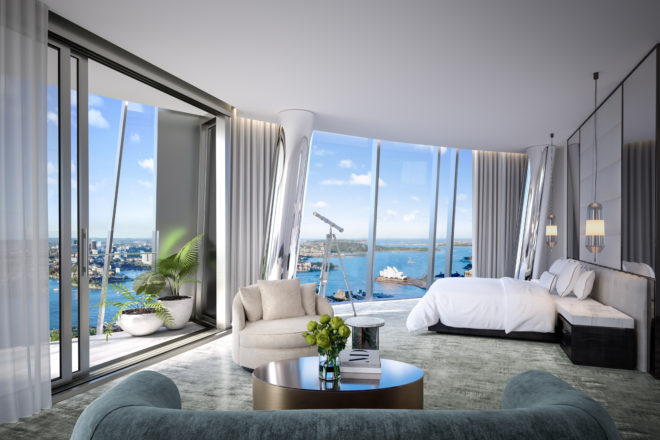 Penthouse master bedroom at Crown Residences at One Barangaroo
