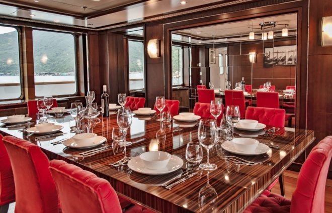 The interior of the 44m Odyssey, a 2007 build by Danish yard Royal Denship