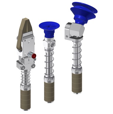AGS of Germany, represented here by Schunk and in a new collaboration with Sepro, introduced spring-loaded grippers that are compliant with minor positional variances. e.