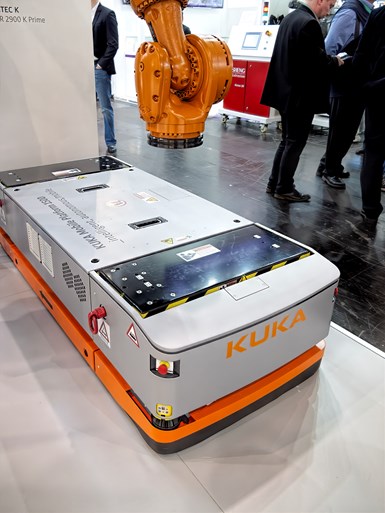 Kuka’s new model KMP1500 WLAN-guided AGV can carry molds or other loads up to 3300 lb.