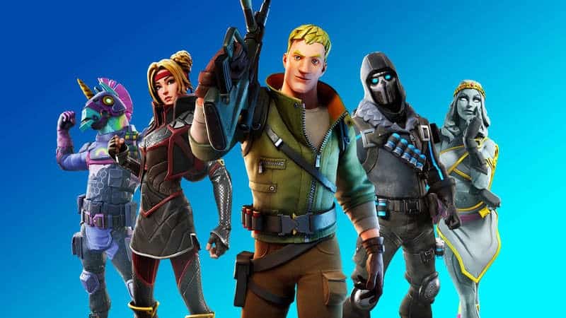 Fortnite heroes including the constructor, ninja and soldier in special skins including a robotic unicorn and a greek statue