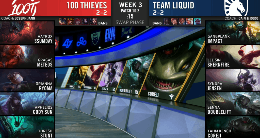 League of Legends NA LCS Spring 2020 week three day one 100 Thieves vs Team Liquid TL
