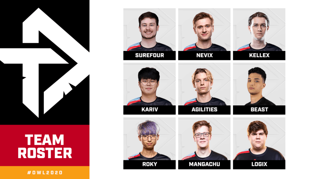 Profile pictures of the Toronto Defiant players in a grid format with their handles beneath. The team logo appears to the left.