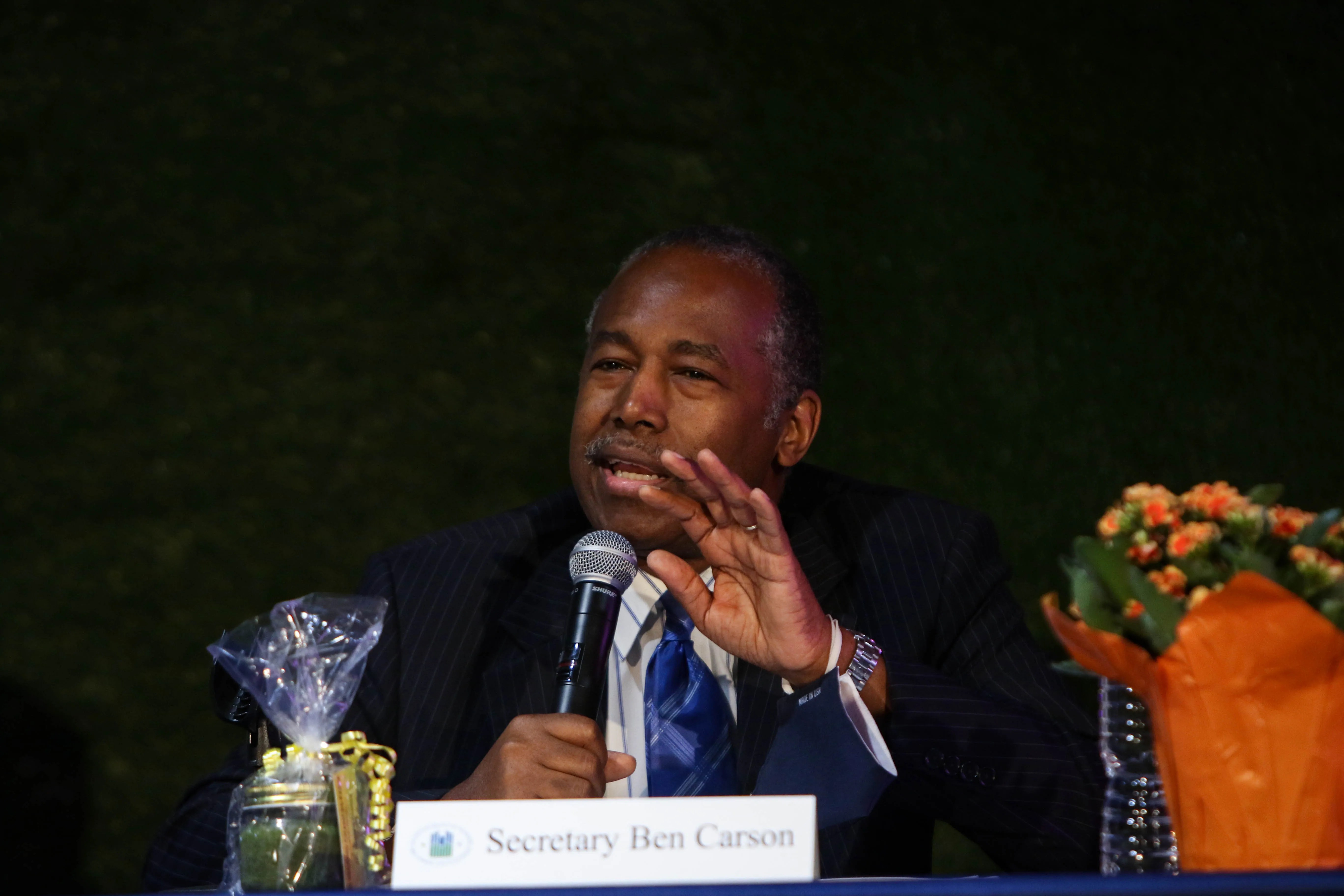U.S. Secretary of Housing and Urban Development Ben Carson speaks about the effectiveness of opportunity zones during a tour of the Second Chances Farm in Wilmington on Monday, Sept. 14, 2020. 