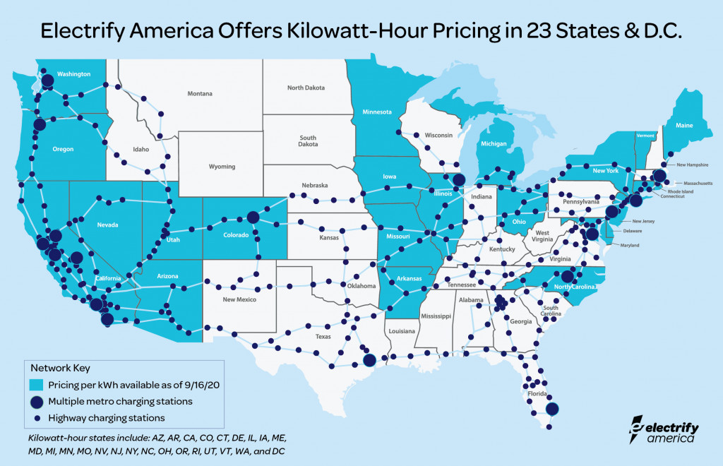 Electrify America revamped pricing by kwh in some states. - September 2020