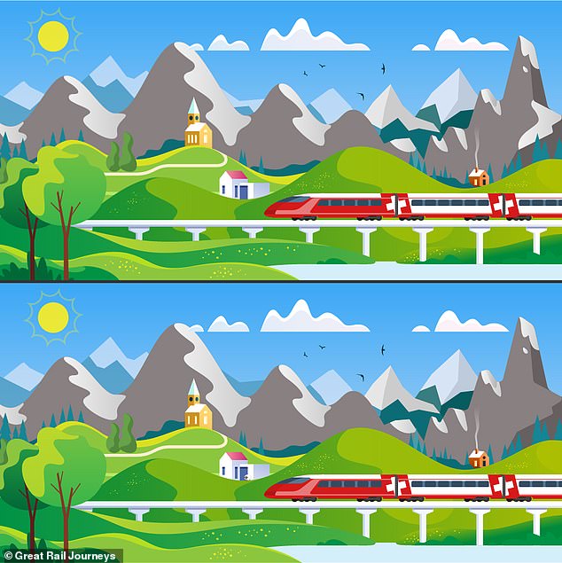 The latest brainteaser, created by Great Rail Journeys, challenges the nation to spot the eight differences in he two puzzles