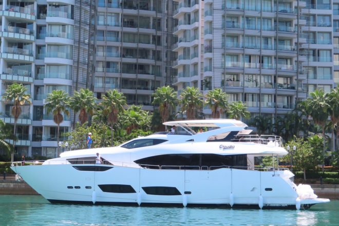 The 95 Yacht Cloudia is the largest Sunseeker to 'live' in Singapore