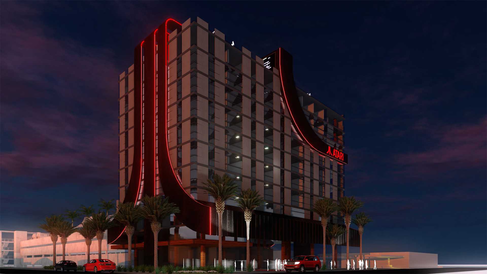 A future Atari hotel is depicted.