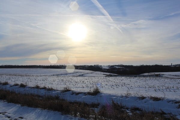 Sun shines over a farm