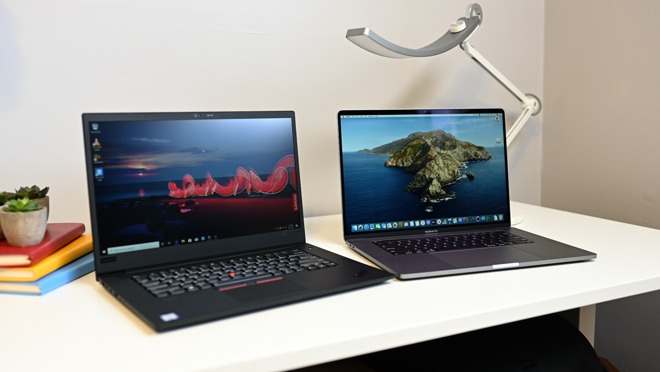 Lenovo X1 Extreme (left) and Apple's 16-inch MacBook Pro (right)