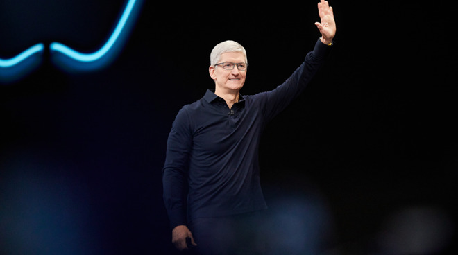 Apple CEO Tim Cook on stage at WWDC 2019