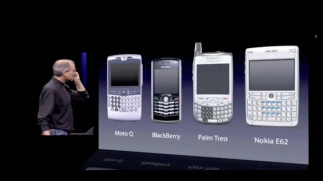 Steve Jobs in 2007, dissing the state of smartphones before unveiling the iPhone.