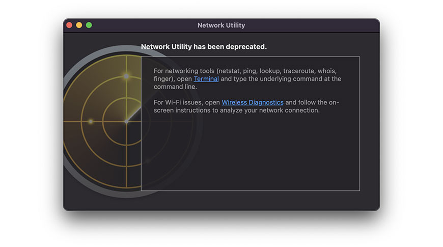 Network Utility Deprecated in Big Sur