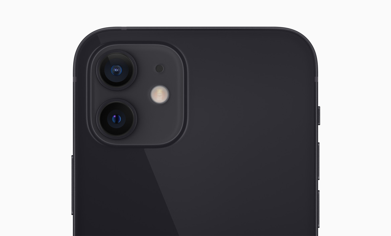 The dual camera system on the back of the iPhone 12 mini. 