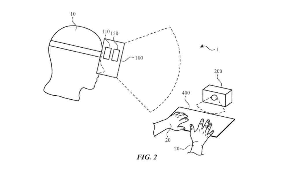Along with a tracking device, an AR headset could allow for use of any surface as a virtual keyboard. Credit: Apple