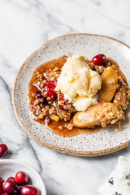Apple Cranberry Crumble on a plate.