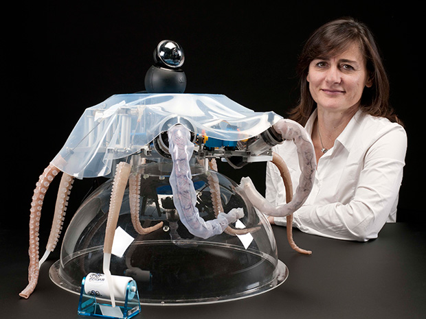 Cecilia Laschi exhibits a soft-bodied robotic octopus.